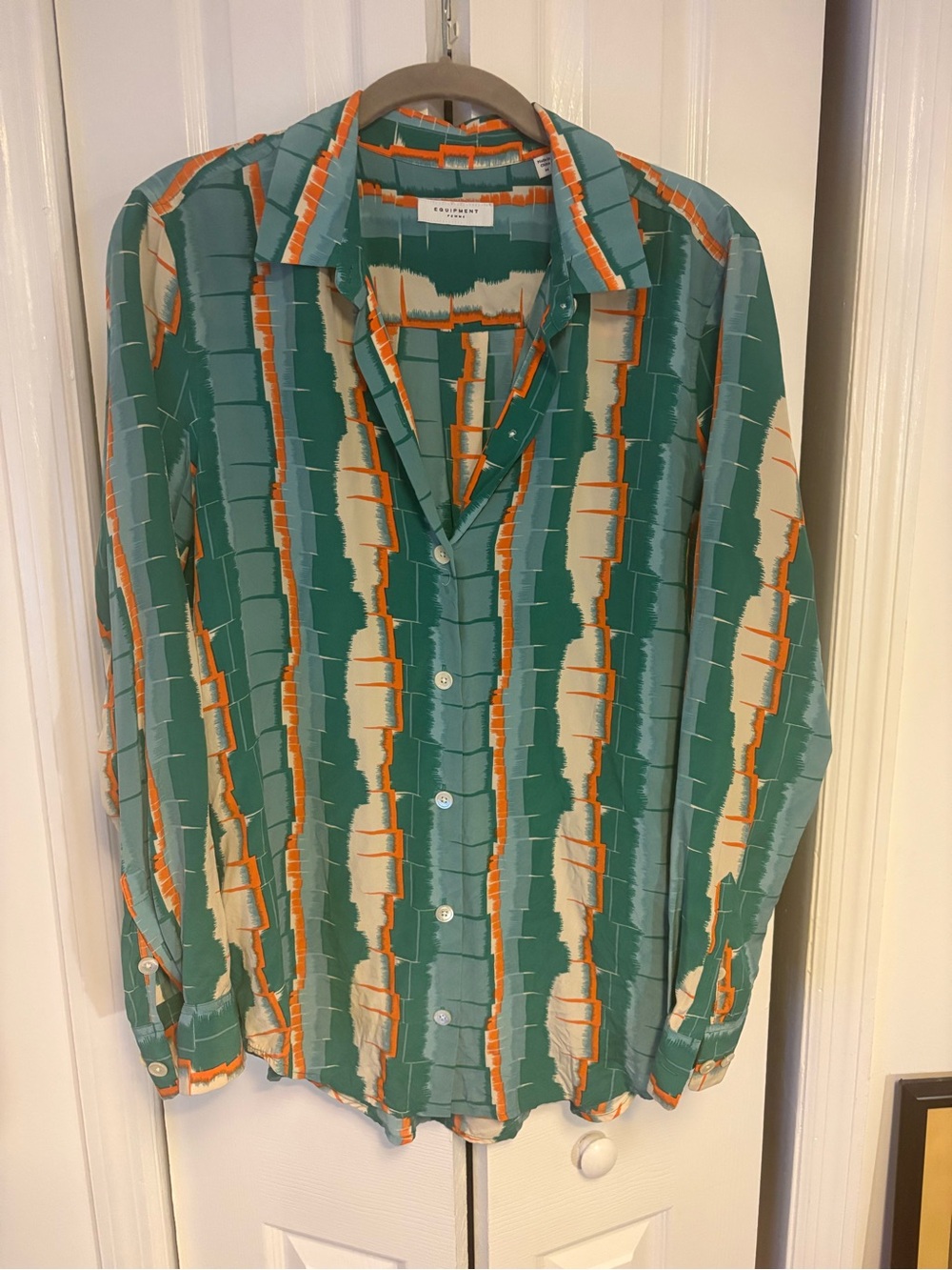 Equipment Green Striped Abstract Button-Down Shirt